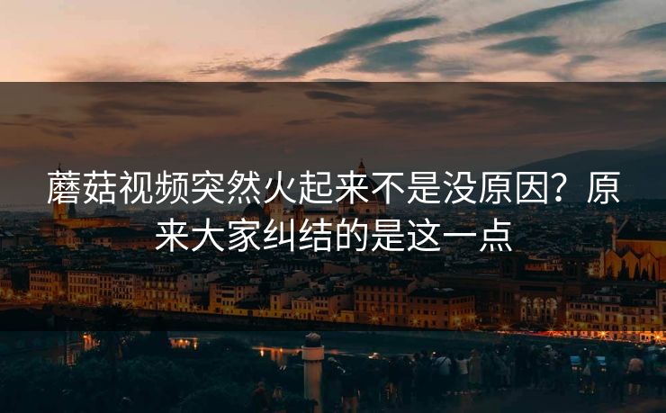 蘑菇视频突然火起来不是没原因？原来大家纠结的是这一点