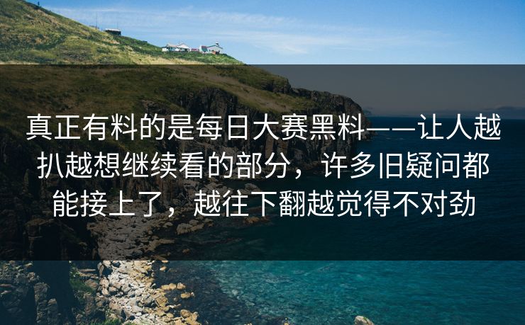 真正有料的是每日大赛黑料——让人越扒越想继续看的部分，许多旧疑问都能接上了，越往下翻越觉得不对劲