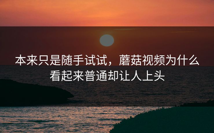 本来只是随手试试,蘑菇视频为什么看起来普通却让人上头 本来只是随手试试,蘑菇视频为什么看起来普通却让人上头