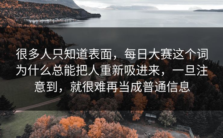 很多人只知道表面，每日大赛这个词为什么总能把人重新吸进来，一旦注意到，就很难再当成普通信息